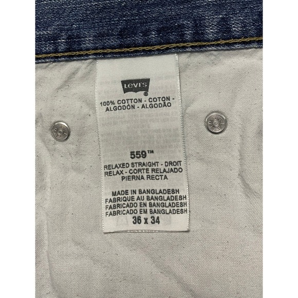 Levi's 559 Relaxed Straight Jeans Men's‎ Size 36x34 Blue Denim Whiskers - Picture 7 of 10